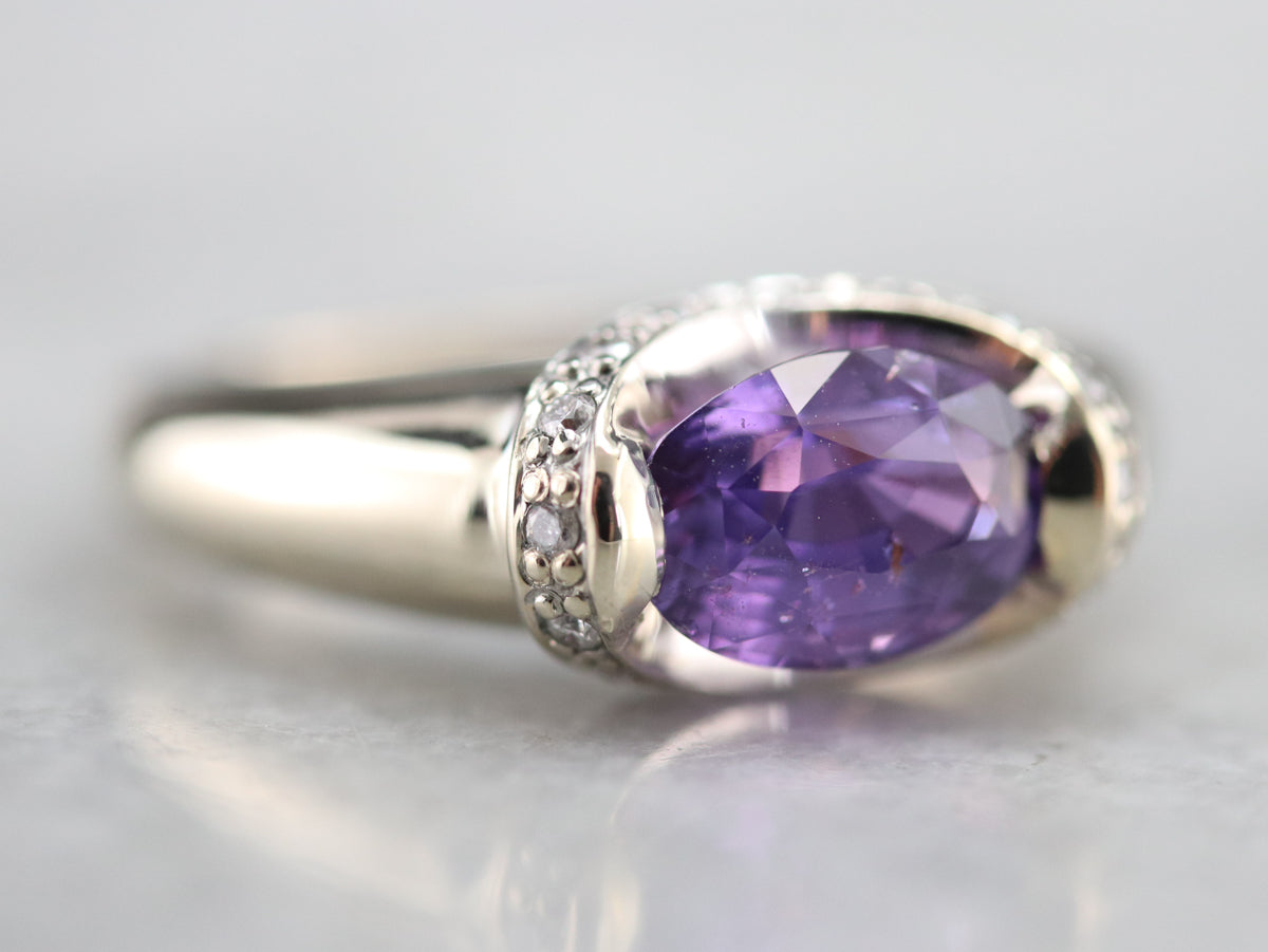 Purple Ceylon Sapphire and Diamond Ring