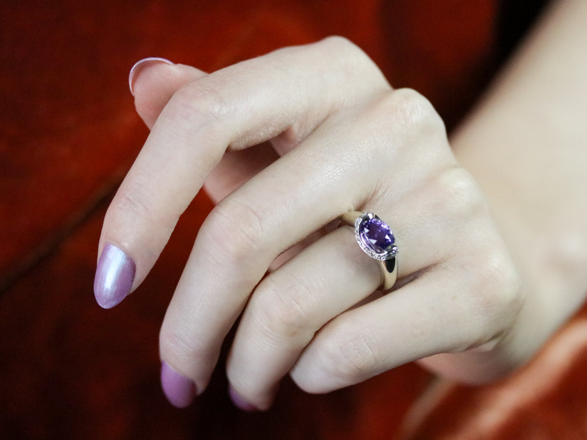 Purple Ceylon Sapphire and Diamond Ring