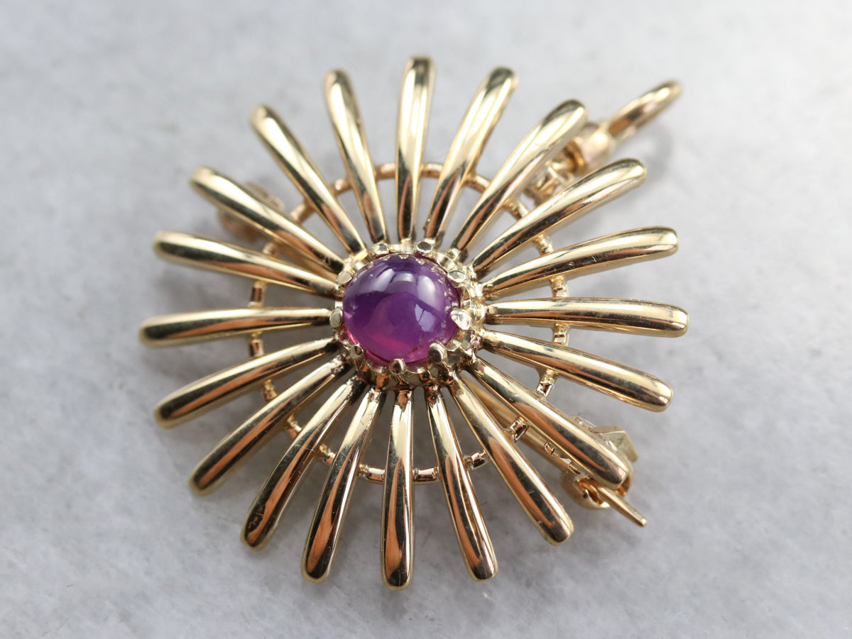 Pink Star Sapphire Sunburst Pin or Pendant