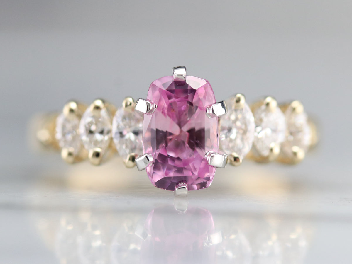 Modern Pink Sapphire and Marquise Diamond Engagement Ring