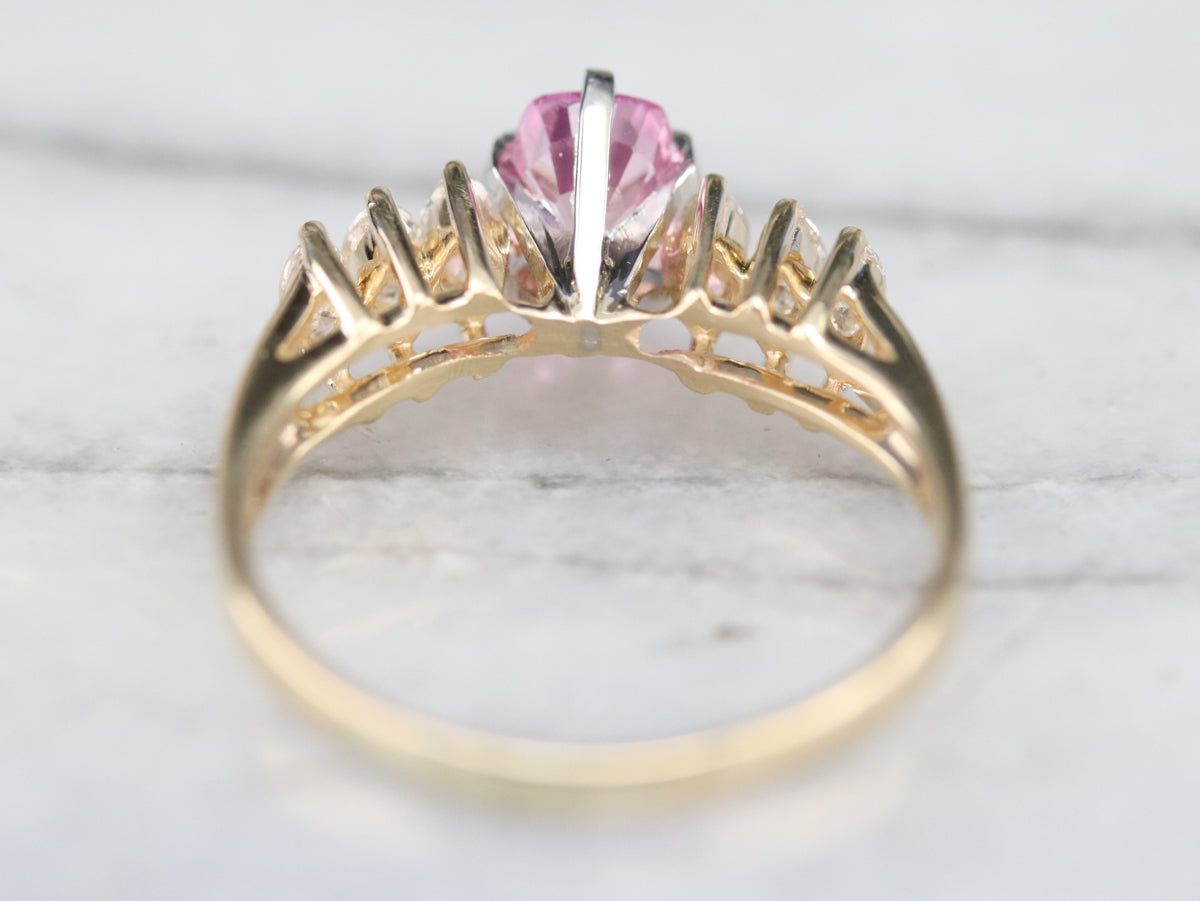 10k White Gold Marquise Pink popular Stone Ring