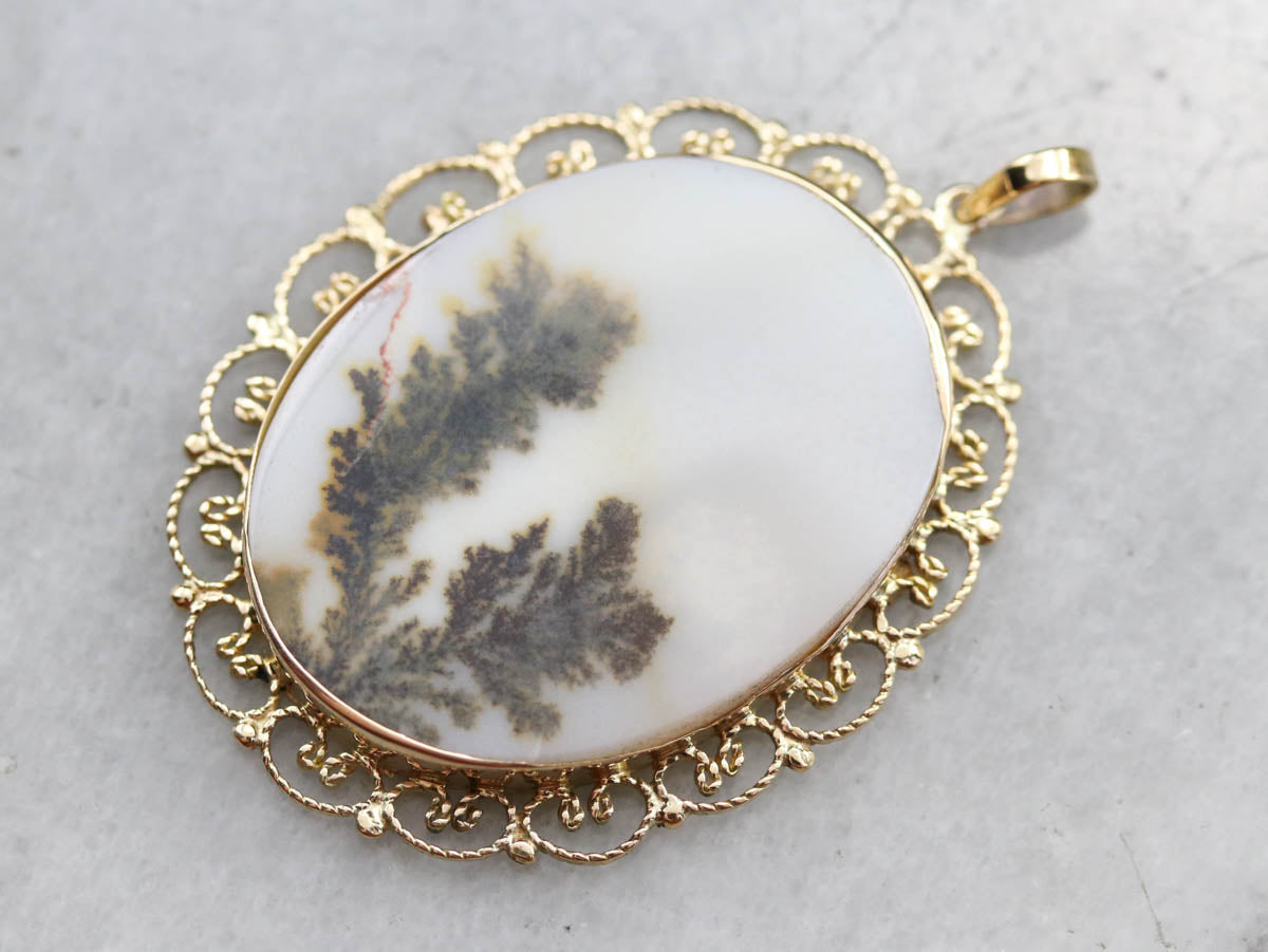 Dendritic Agate Gold Filigree Pendant