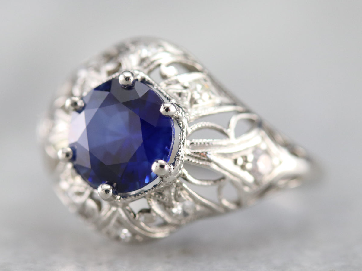 Art Deco Sapphire and Diamond Cocktail Ring