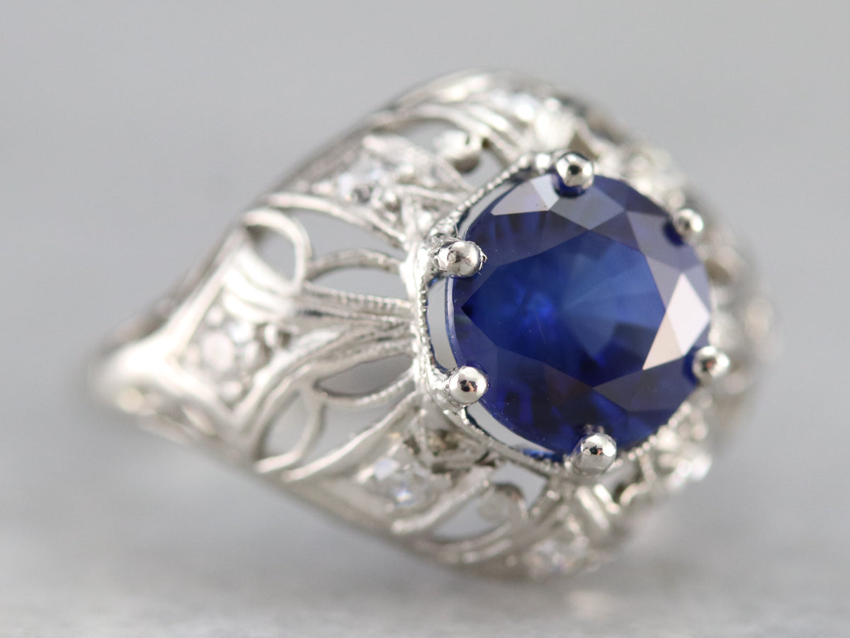 Art Deco Sapphire and Diamond Cocktail Ring