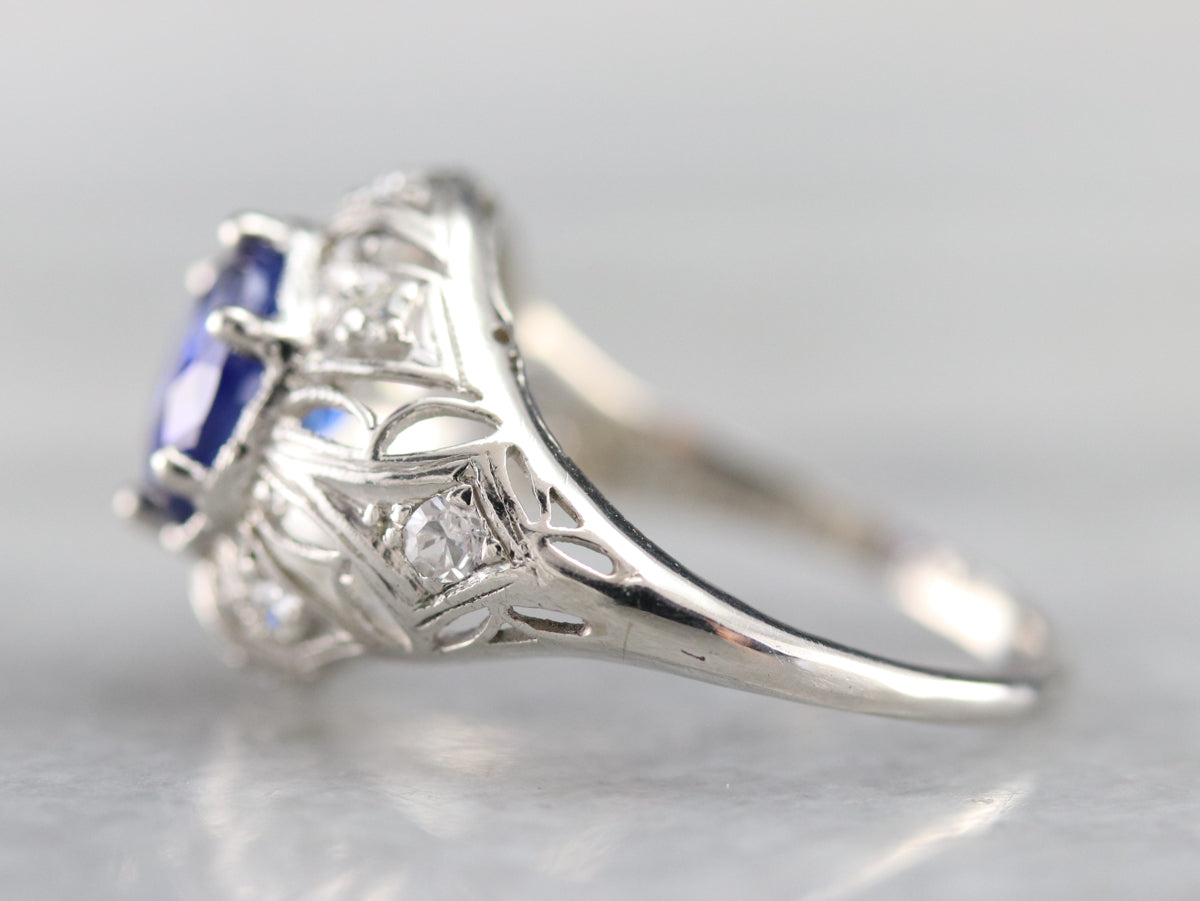 Art Deco Sapphire and Diamond Cocktail Ring