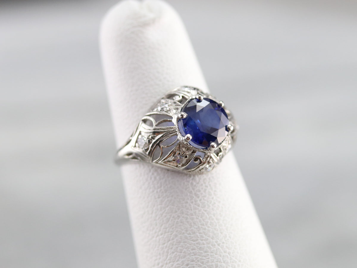 Art Deco Sapphire and Diamond Cocktail Ring