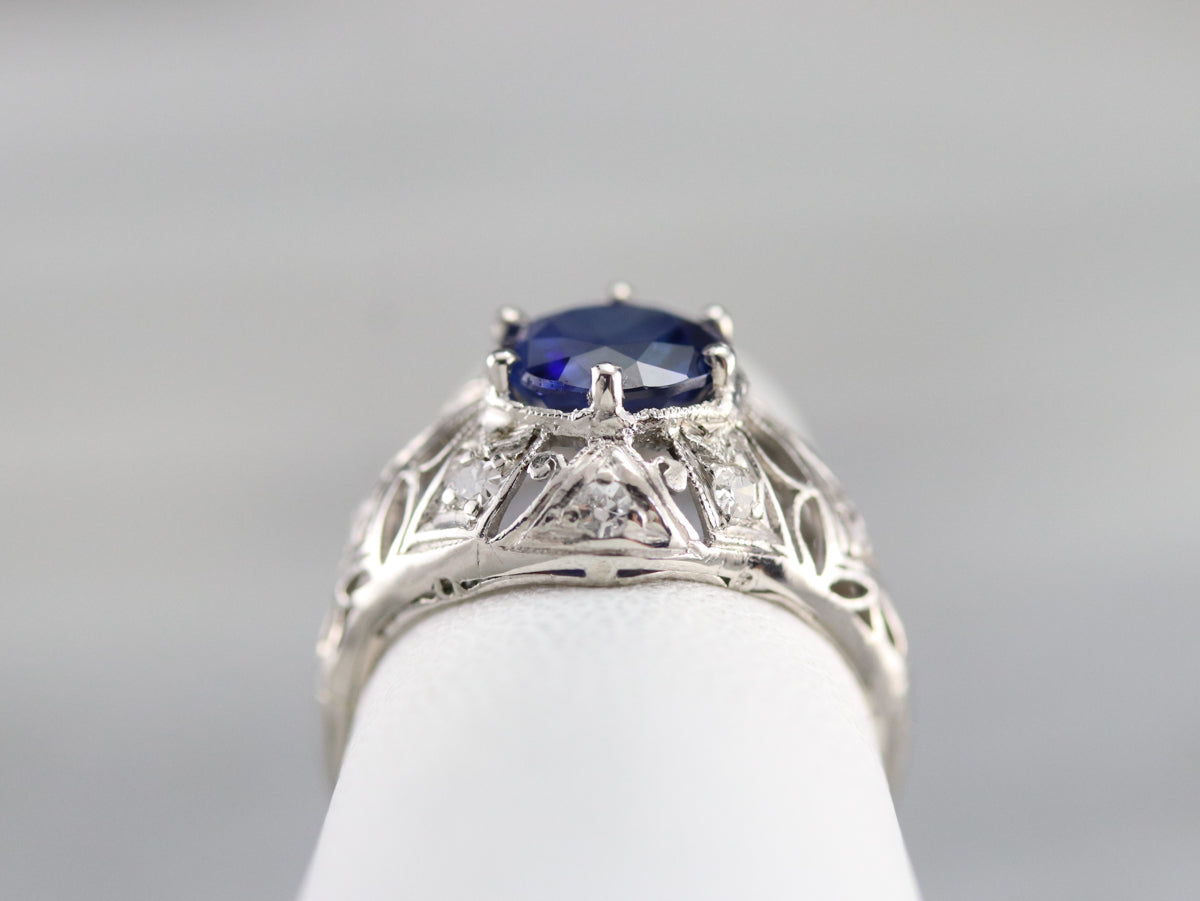 Art Deco Sapphire and Diamond Cocktail Ring