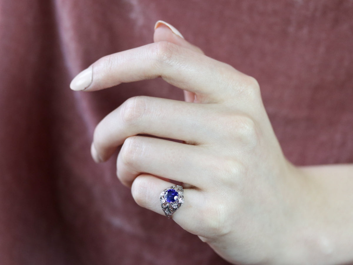 Art Deco Sapphire and Diamond Cocktail Ring