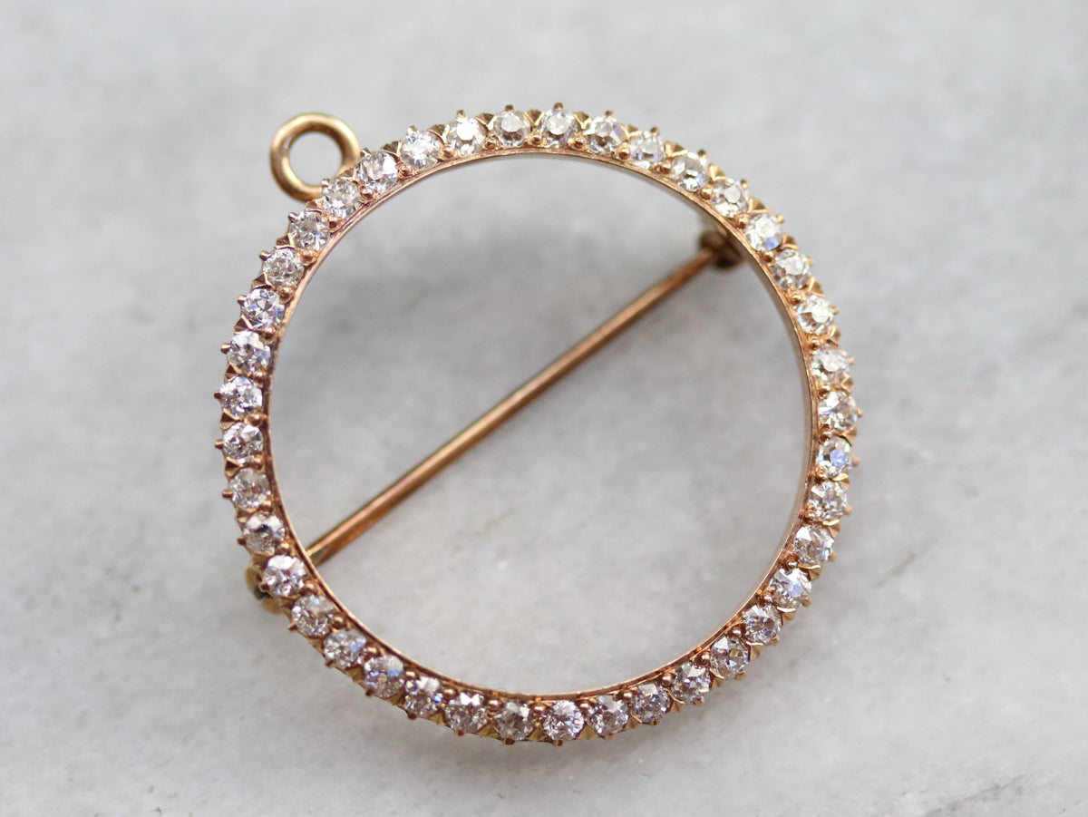 Antique Old Mine Cut Diamond Circle Pin