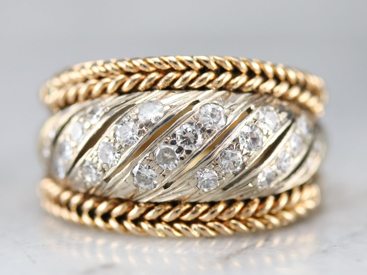 Diamond Braided Two Tone Gold Statement Band