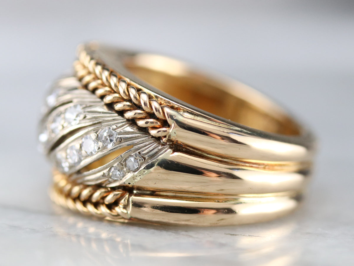 Diamond Braided Two Tone Gold Statement Band