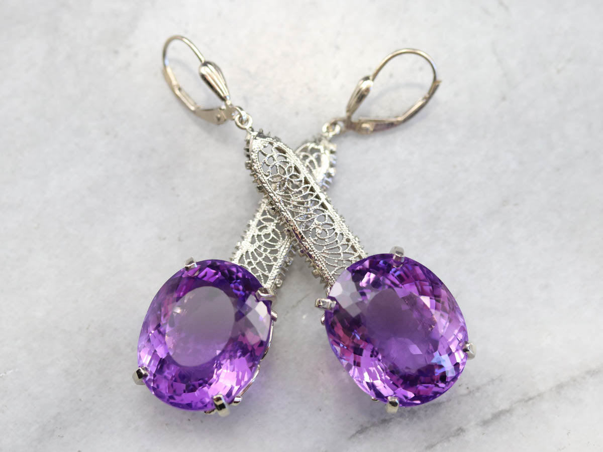 Bold Amethyst Gemstone Drop Earrings