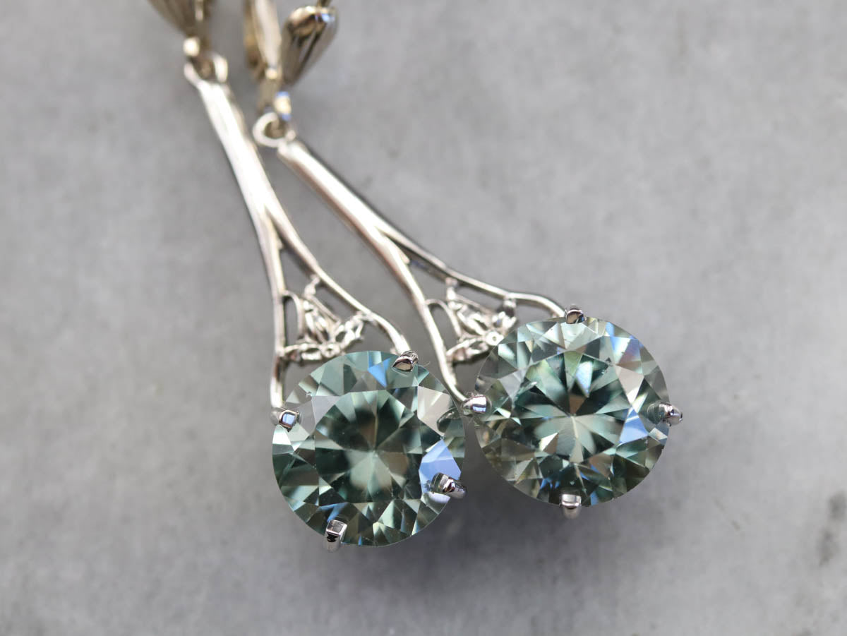 Long Blue Zircon Drop Earrings