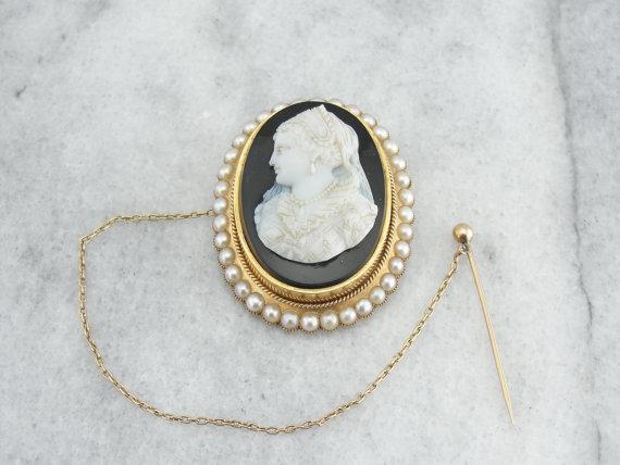 Black onyx cameo brooch shop