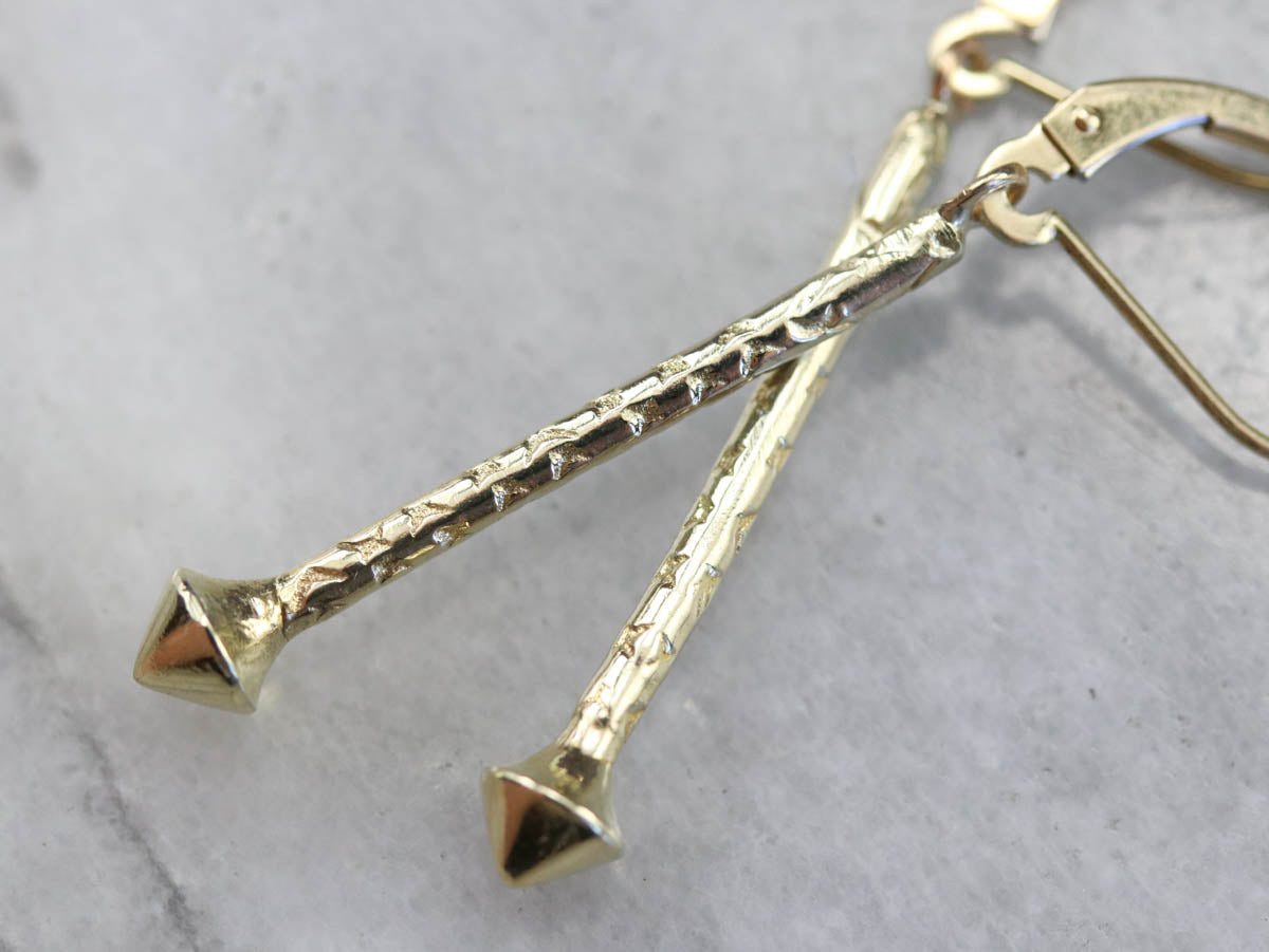 Etched Yellow Gold Drop Earrings