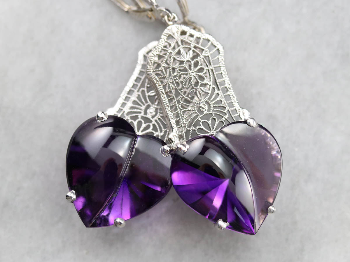 Stunning Amethyst Heart Drop Earrings