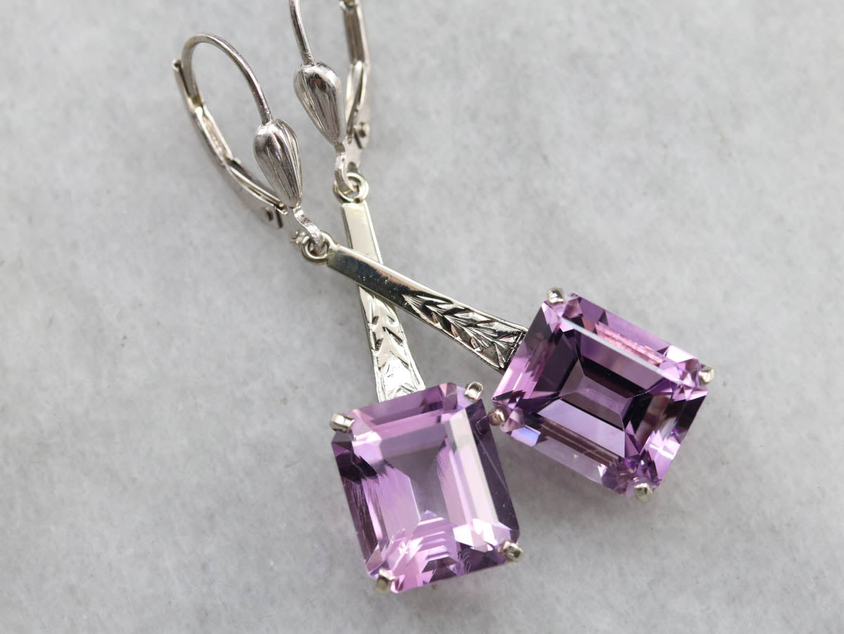 Engraved Amethyst Drop Earrings