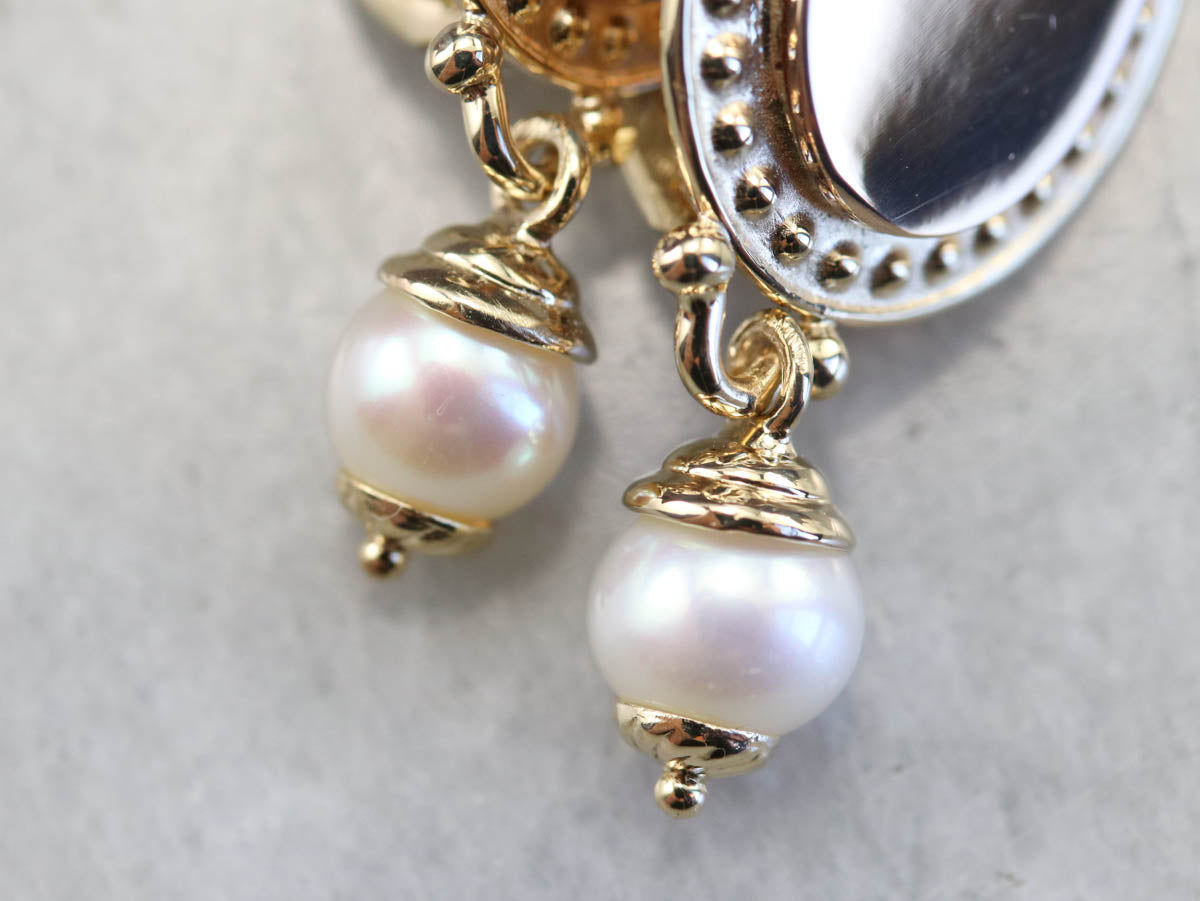 Vintage Yellow Gold and Pearl Drop Earrings