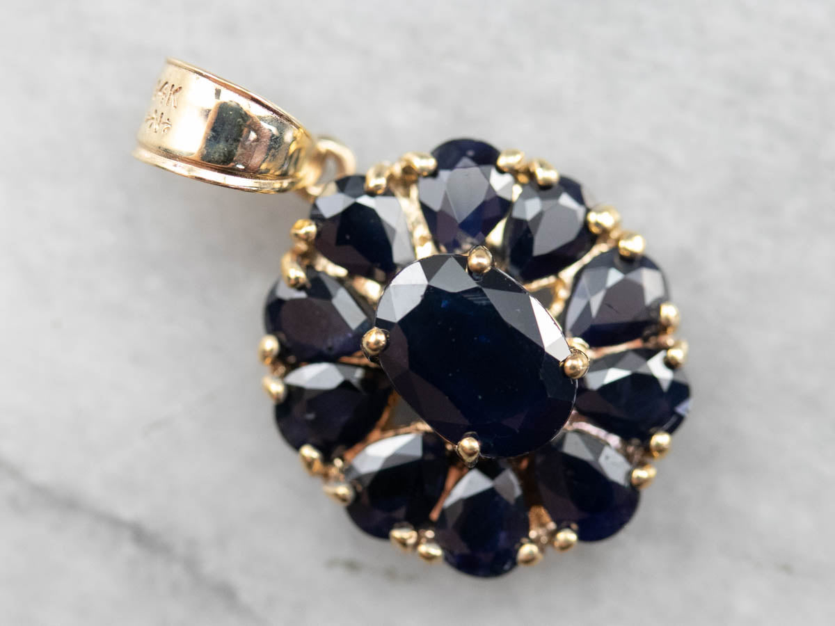 Dark Sapphire Halo Gold Pendant