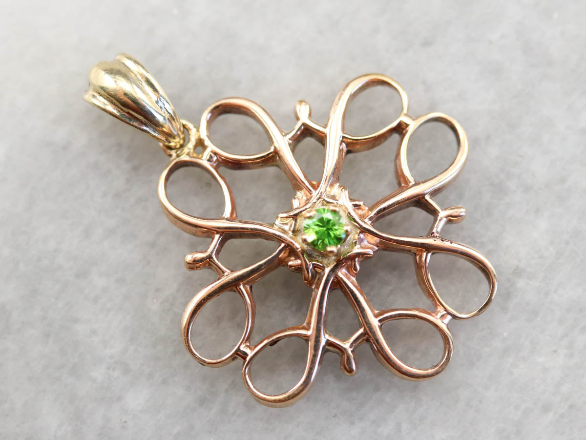 Green Garnet and Gold Filigree Pendant