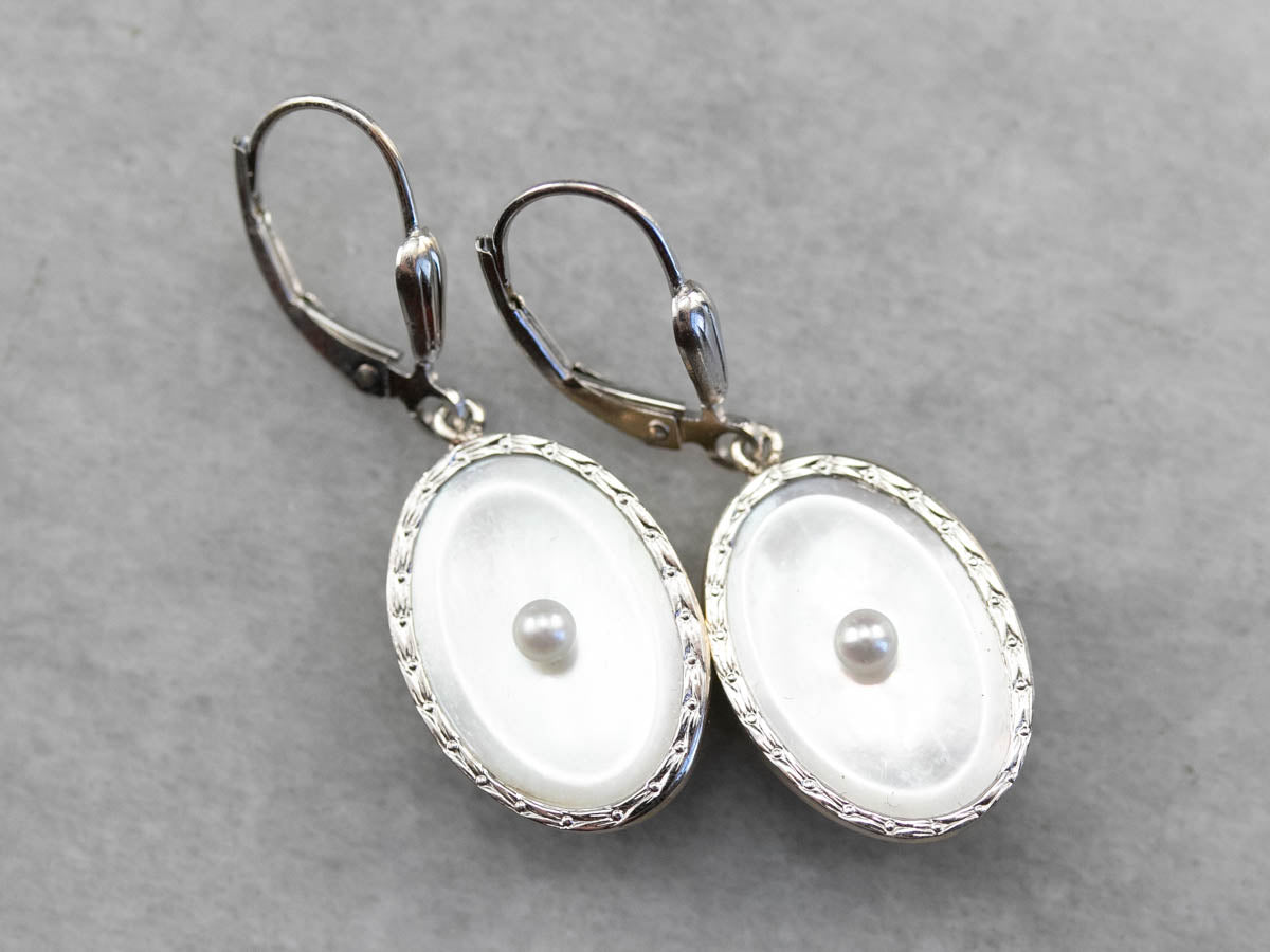 Retro Mother of Pearl and Seed Pearl Drop Earrings