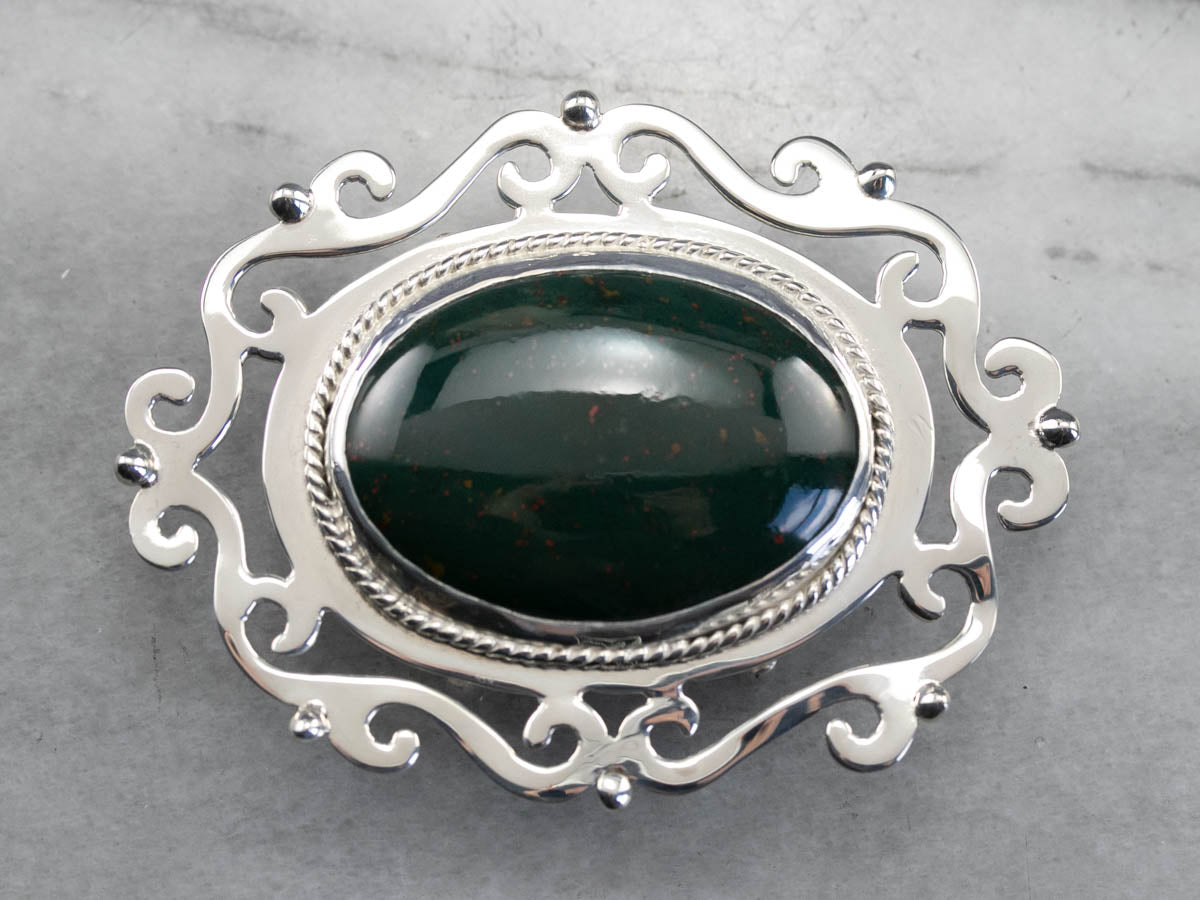 Bloodstone Sterling Silver Belt Buckle