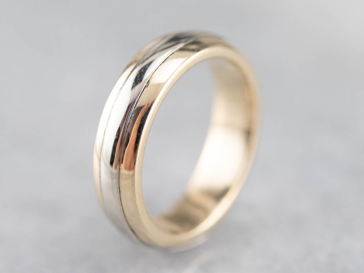 Unisex White and Yellow Gold Band