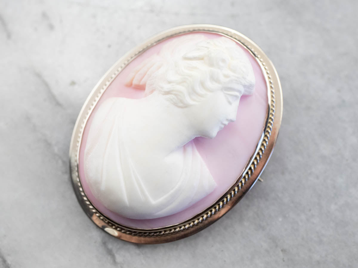 Pink cameo brooch hot sale