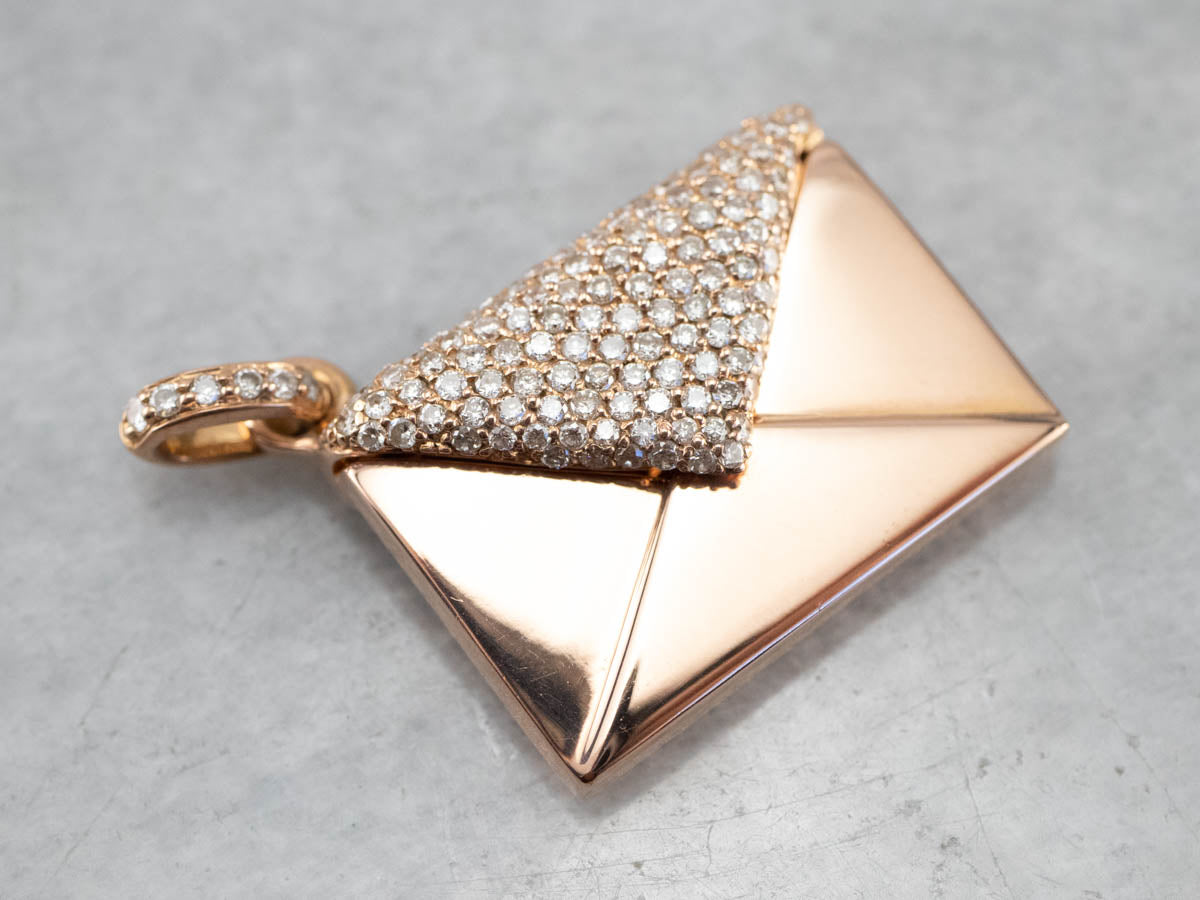 Diamond Encrusted Rose Gold Envelope Pendant