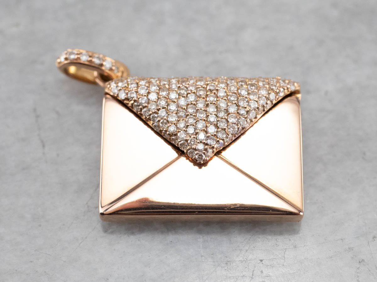 Diamond Encrusted Rose Gold Envelope Pendant