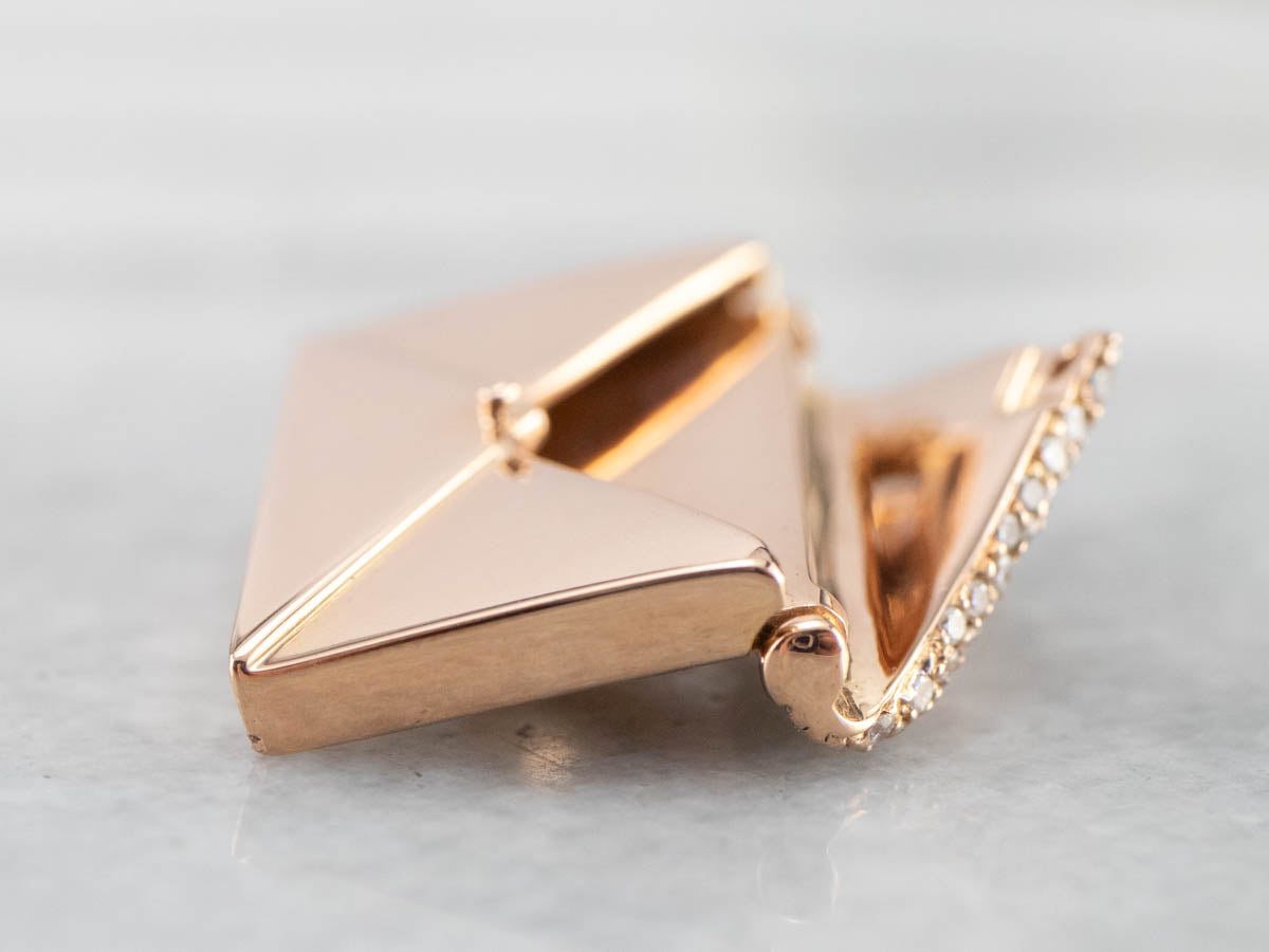 Diamond Encrusted Rose Gold Envelope Pendant