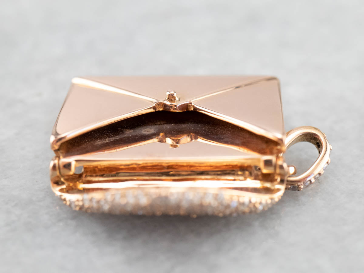 Diamond Encrusted Rose Gold Envelope Pendant