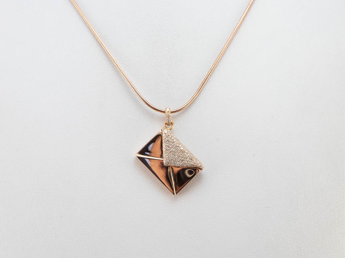 Diamond Encrusted Rose Gold Envelope Pendant