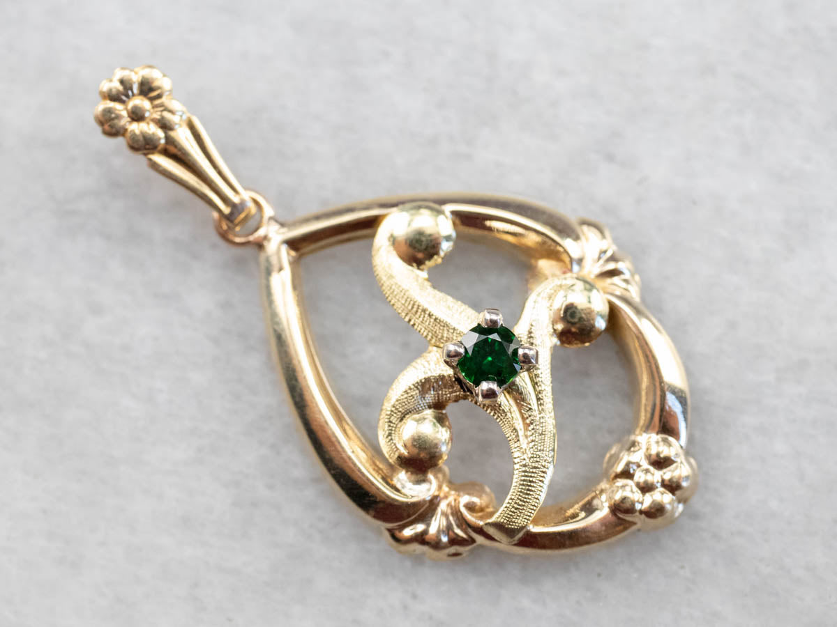 Ornate Demantoid Garnet Floral Gold Pendant