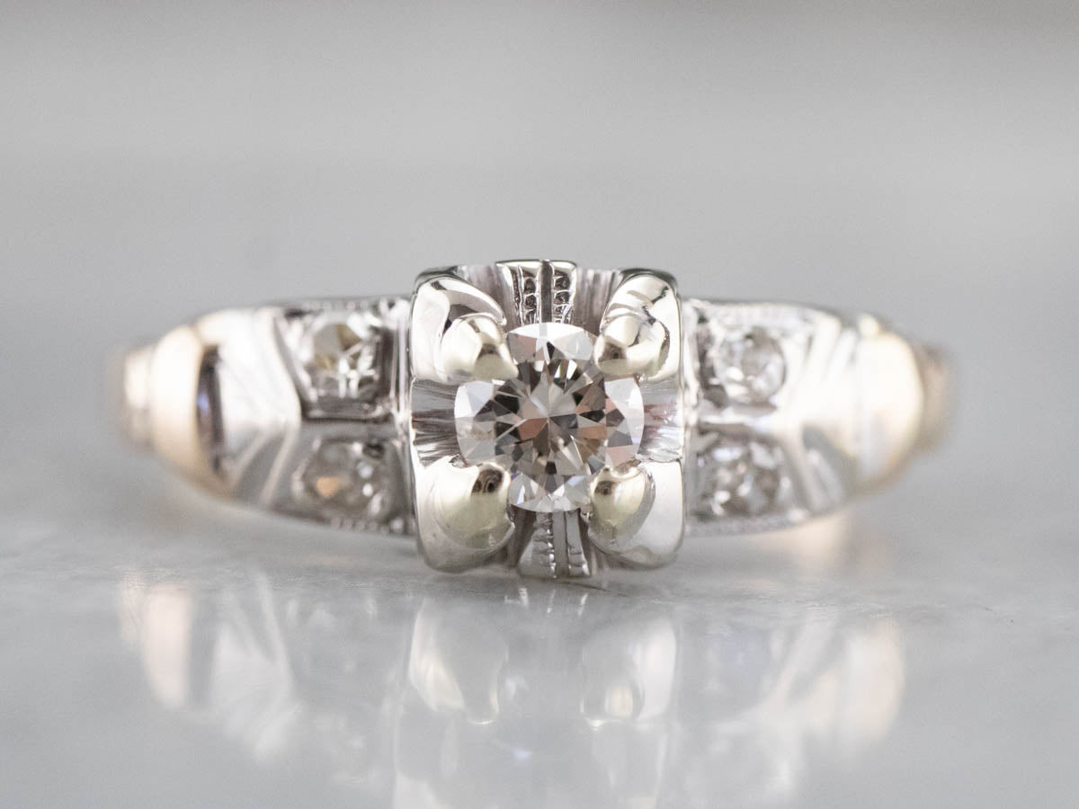 Retro Era Diamond Engagement Ring