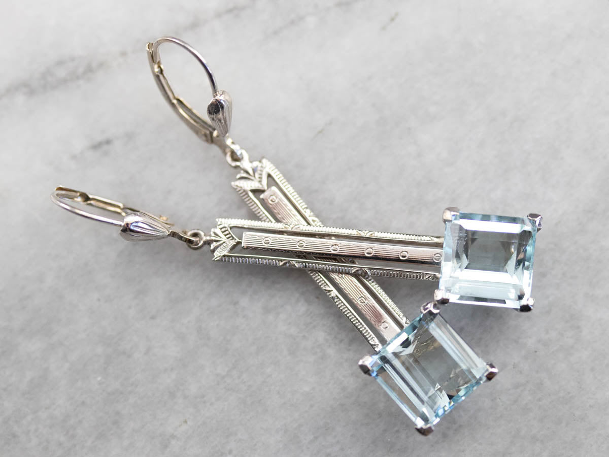 Art Deco Aquamarine Drop Earrings