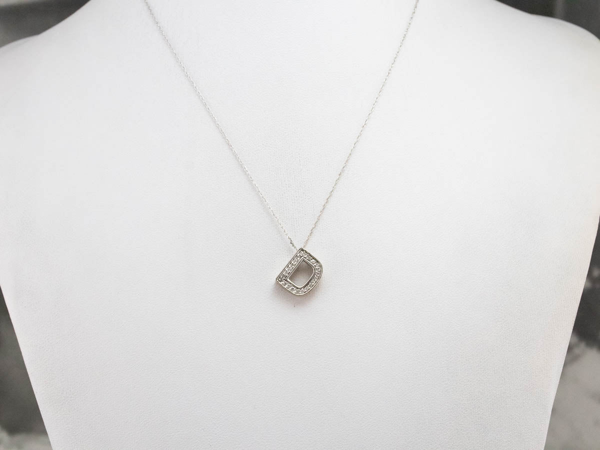 Diamond "D" Initial Pendant in White Gold