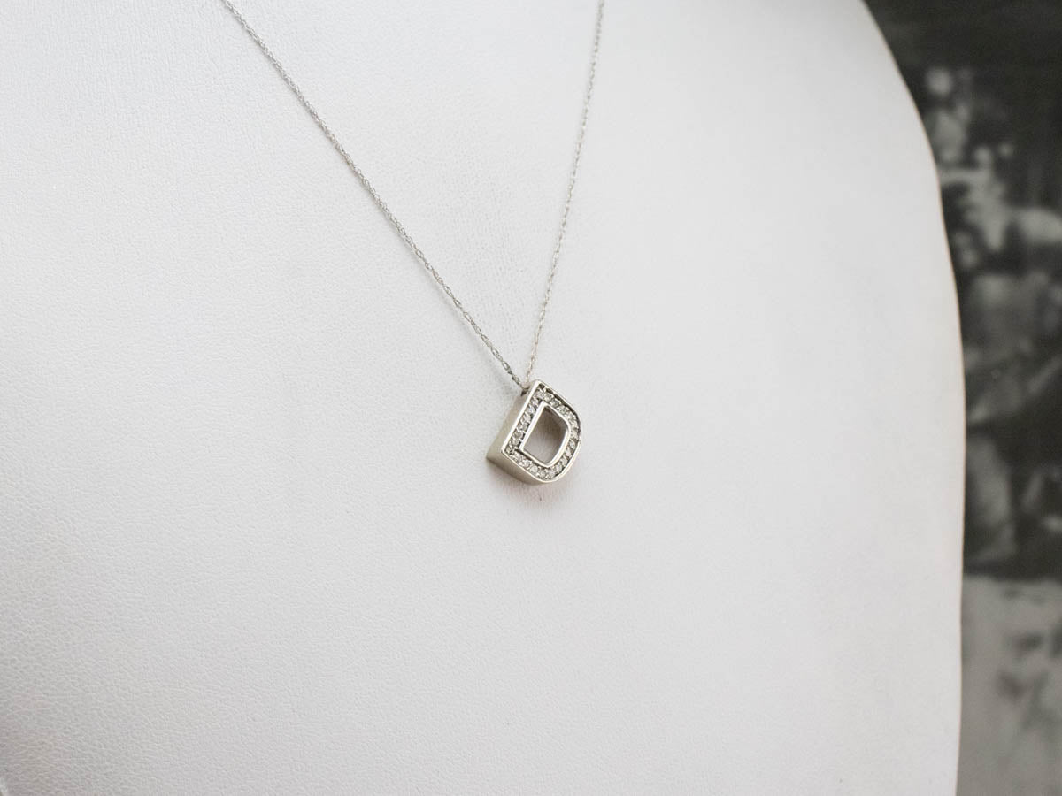 Diamond "D" Initial Pendant in White Gold