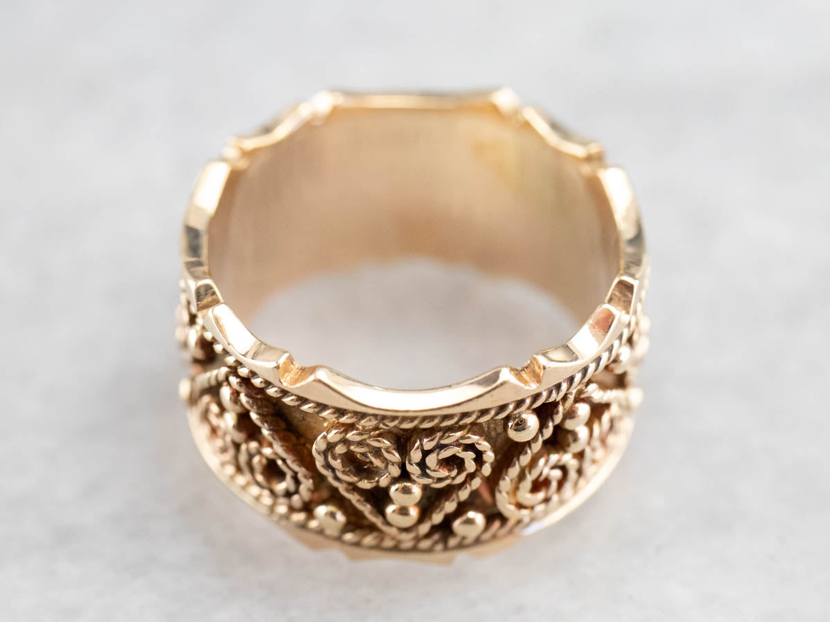 Ornate Yellow Gold Heart Pattern Band