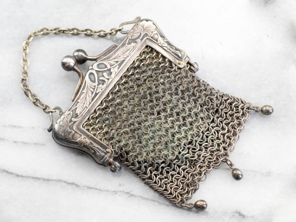 Vintage German Silver Mesh Coin Bag 5 store inches