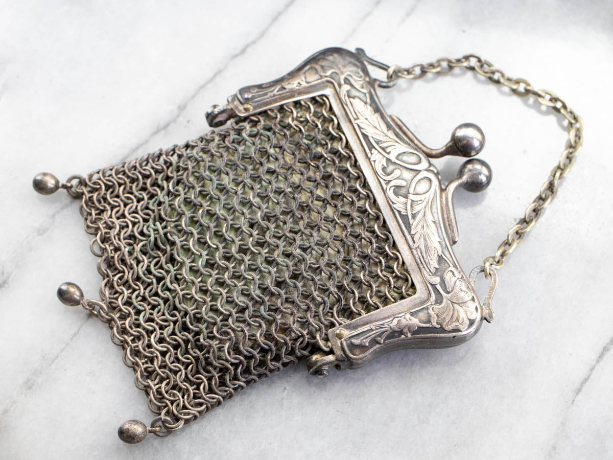 Antique German Silver Mesh Chain Mail Purse hotsell Evening Bag 7x6.5