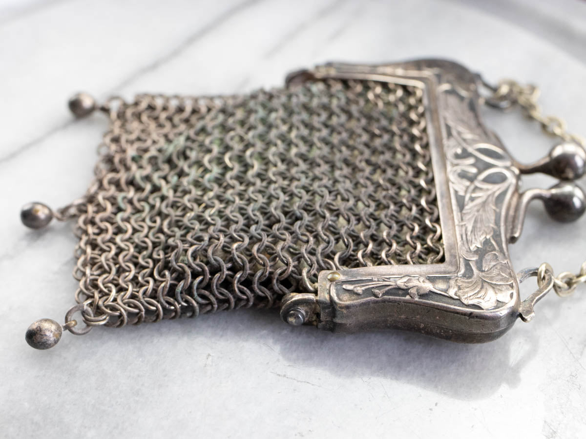 Antique Victorian French Silver Chatelaine Chainmail Mesh Coin Purse –  BygoneTreasures