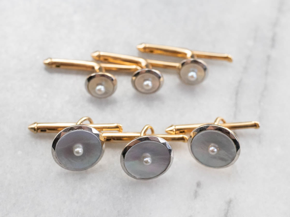 Vintage Mother of Pearl 14K Gold Shirt Studs