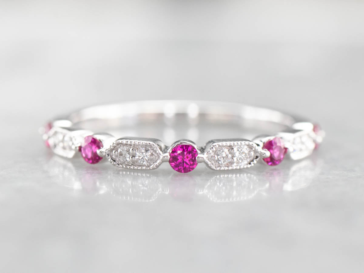 White Gold Ruby and Diamond Band