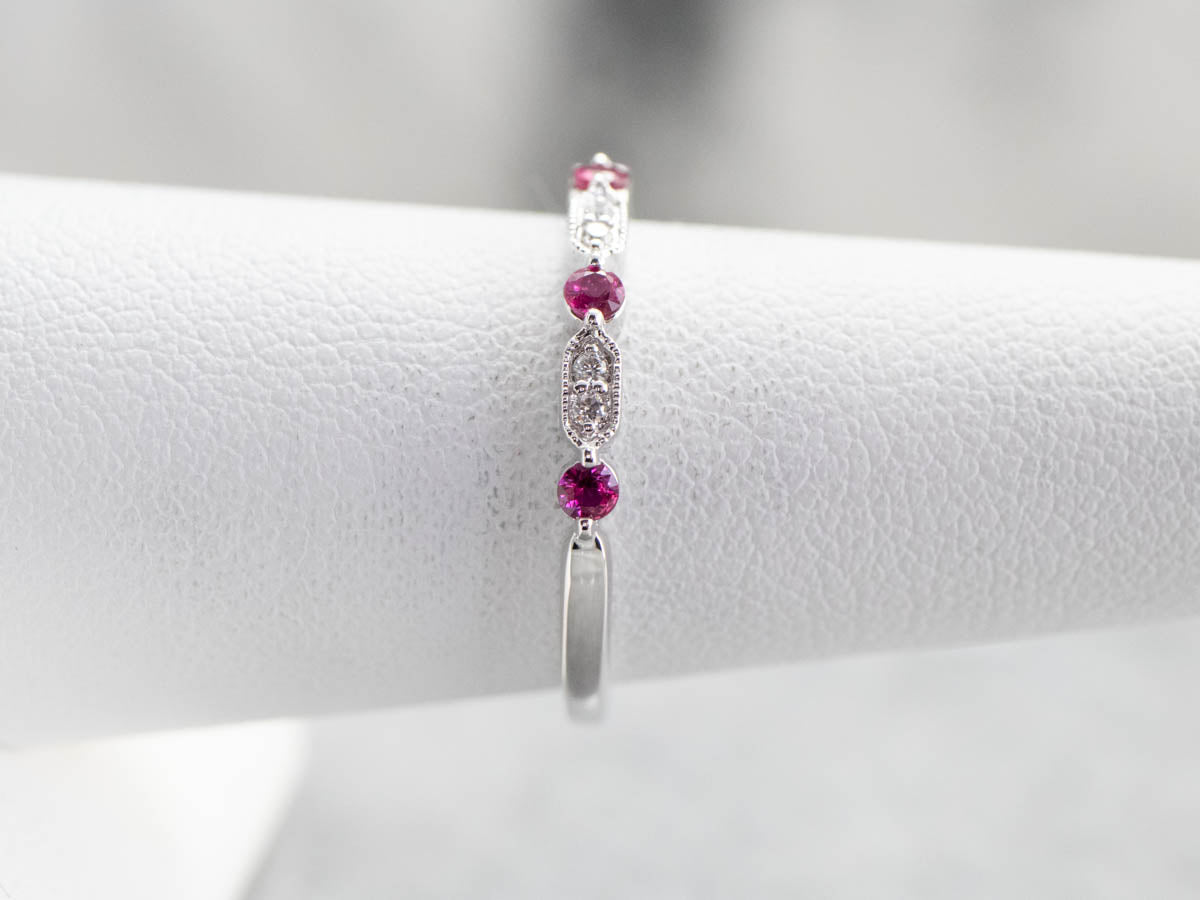 White Gold Ruby and Diamond Band