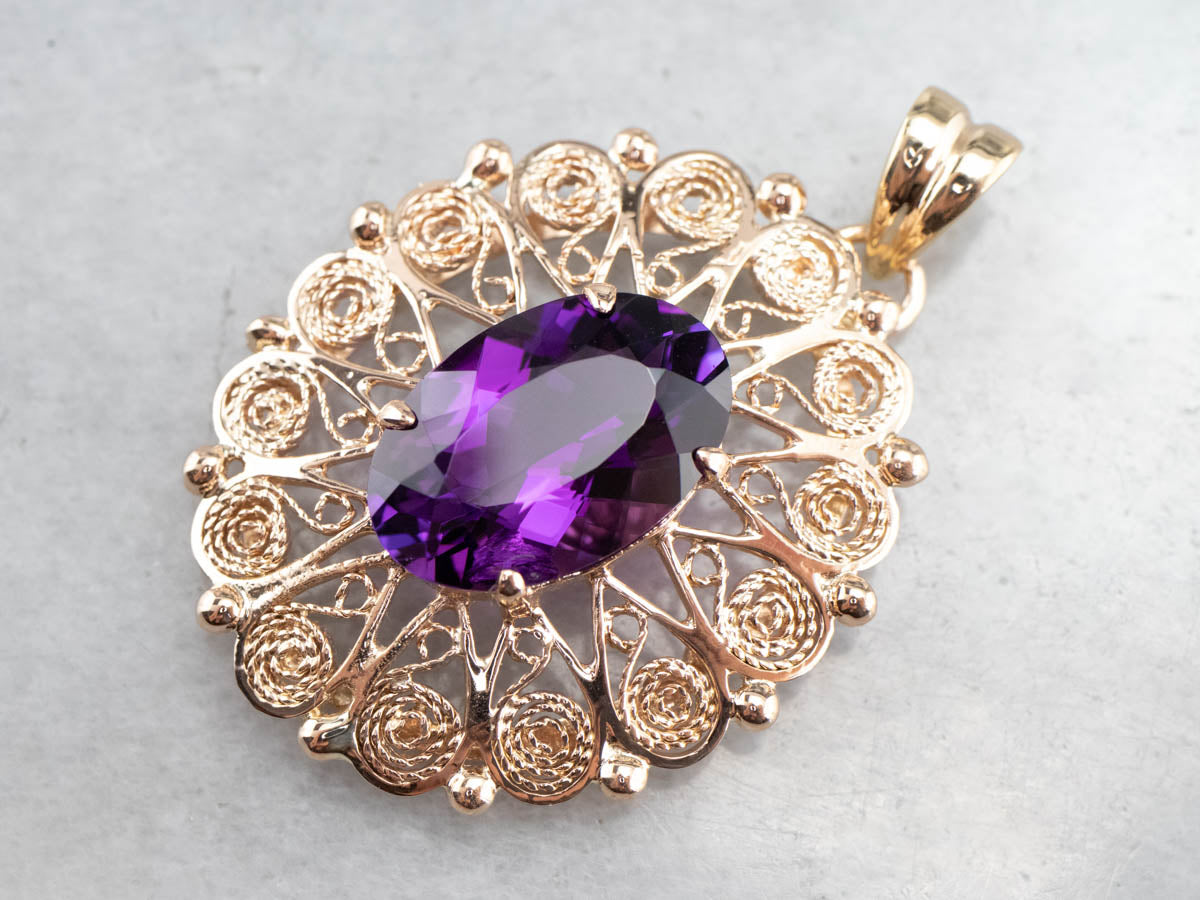 .925 Filigree Dangle sale Amethyst Pendant