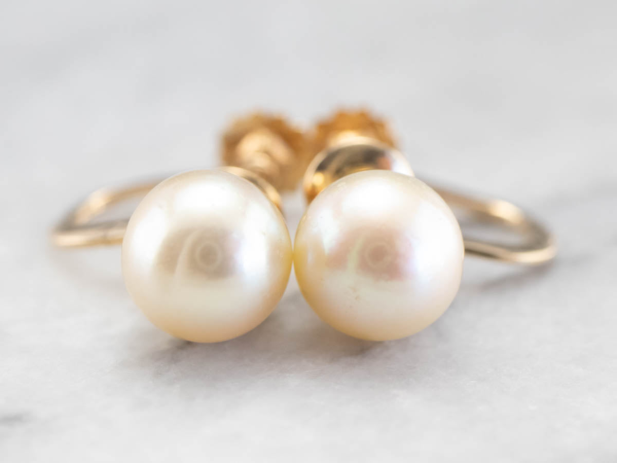 Vintage Pearl Gold Screw Back Earrings