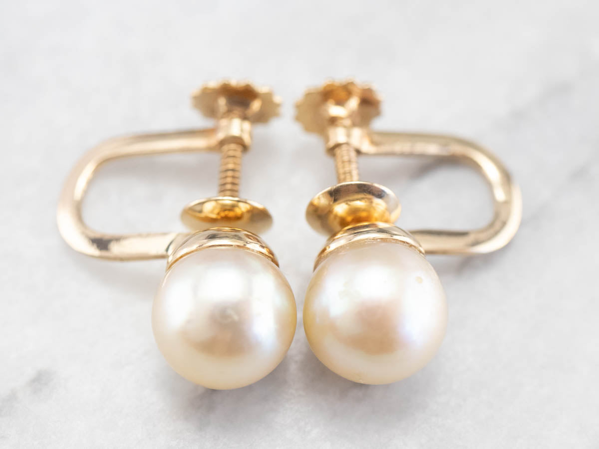 Vintage 14k Gold pearl screw top back earrings