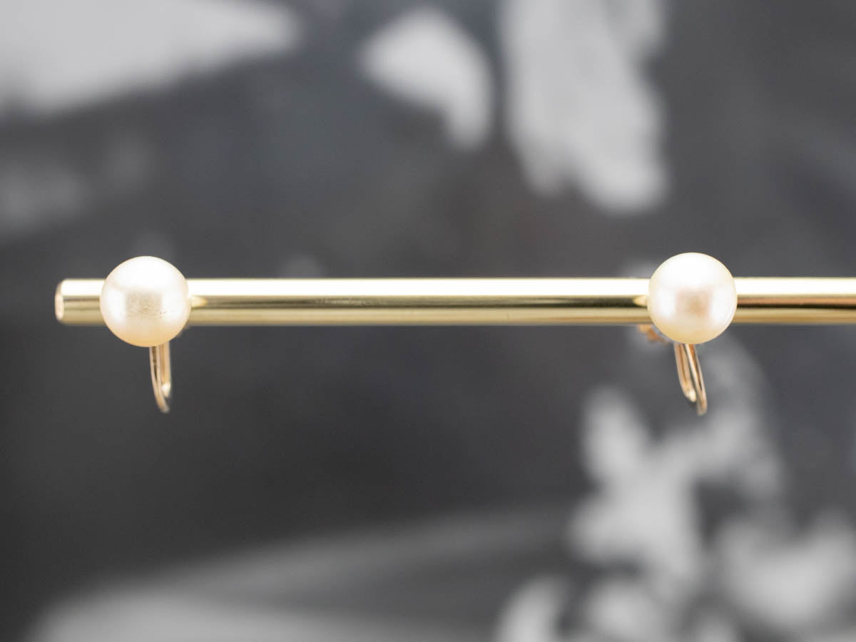 Vintage Pearl Gold Screw Back Earrings