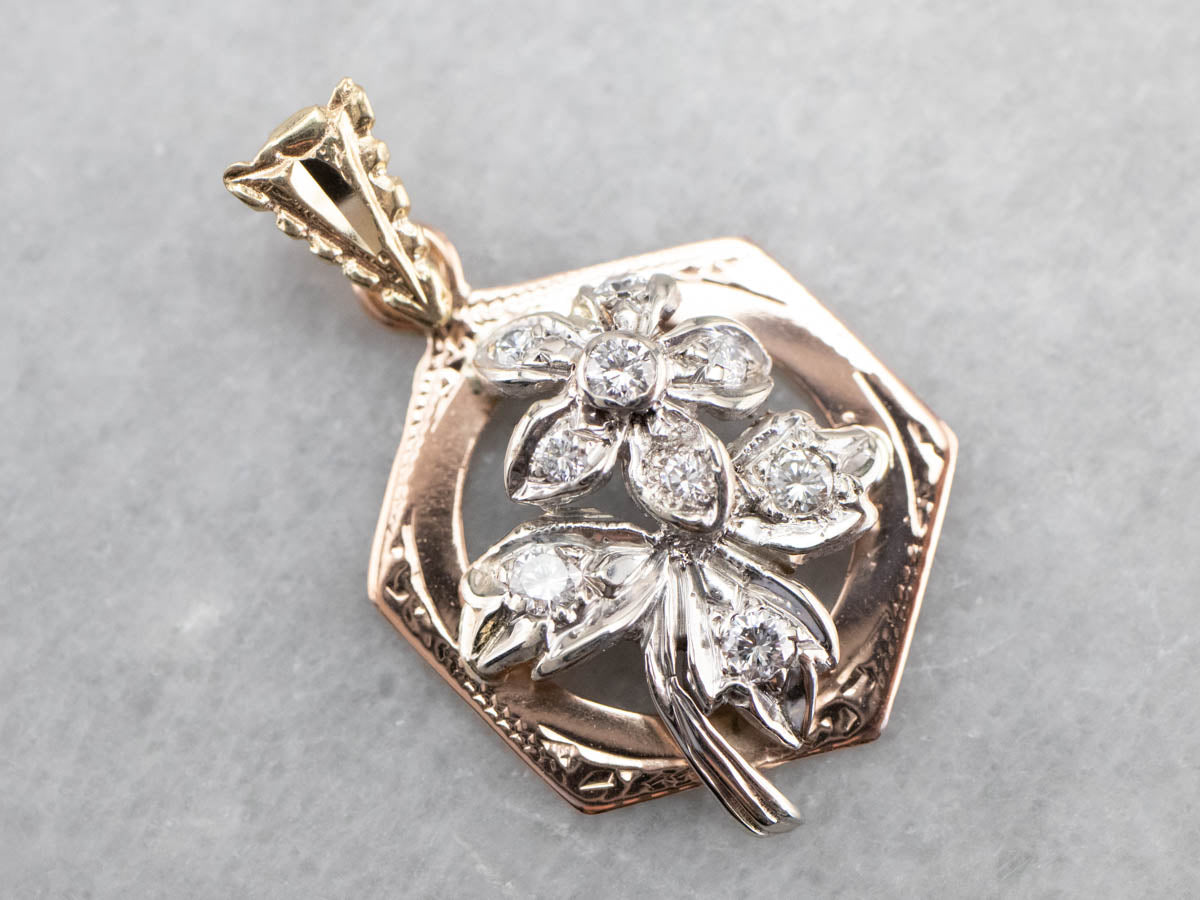 Diamond Flower Multi Colored Gold Pendant